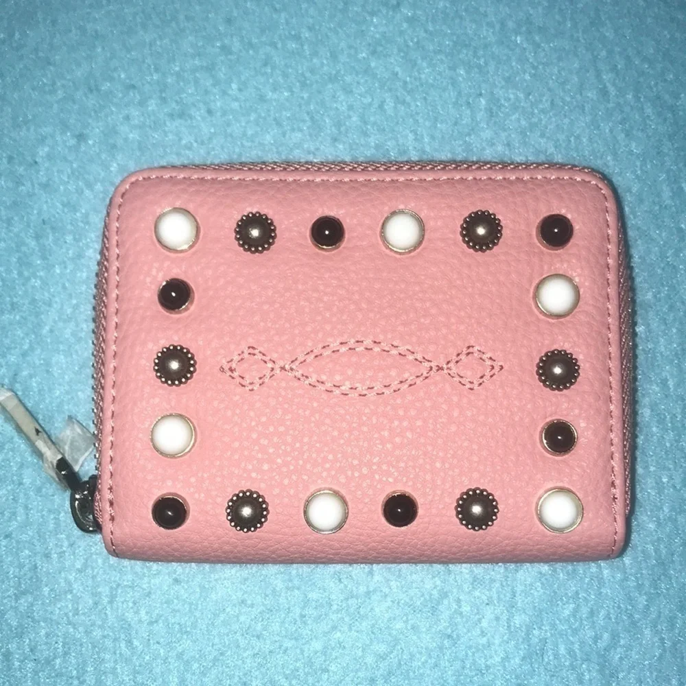 PINKO BAG leather embellished on both sides zipper wallet 4 inside pockets